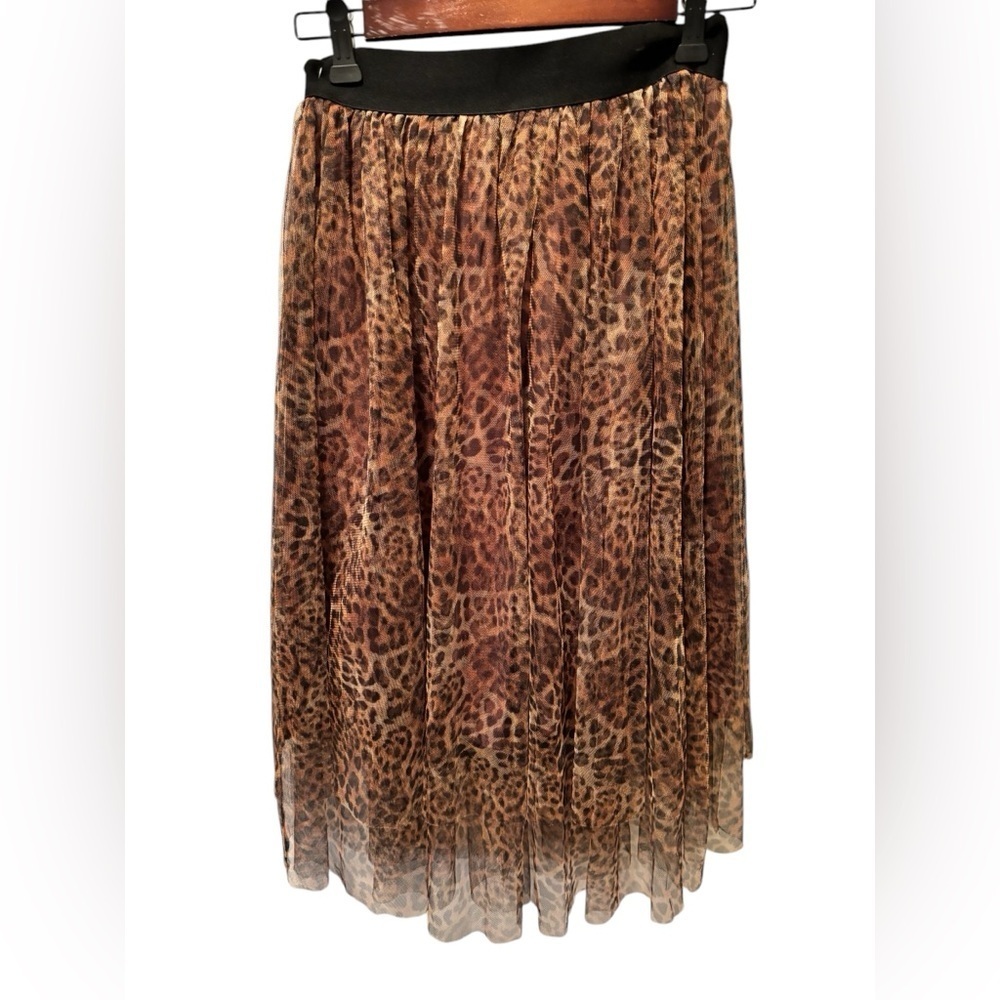 Y2K Sheer Mesh Ballet Tiered MIDI Skirt Sz S Leopard Print Animal Fully Lined